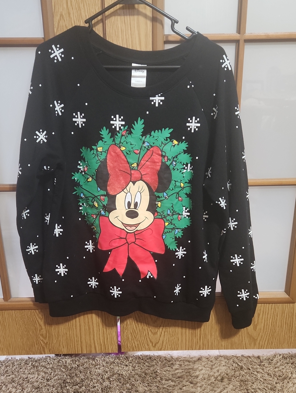 Disney Minnie Mouse Black Holiday Crewneck With Color Changing Lights
